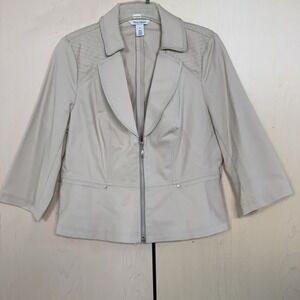 WHBM Smooth Stretch Blazer Jacket Size 12 Women's 3/4 Sleeve Zip Front ShelI